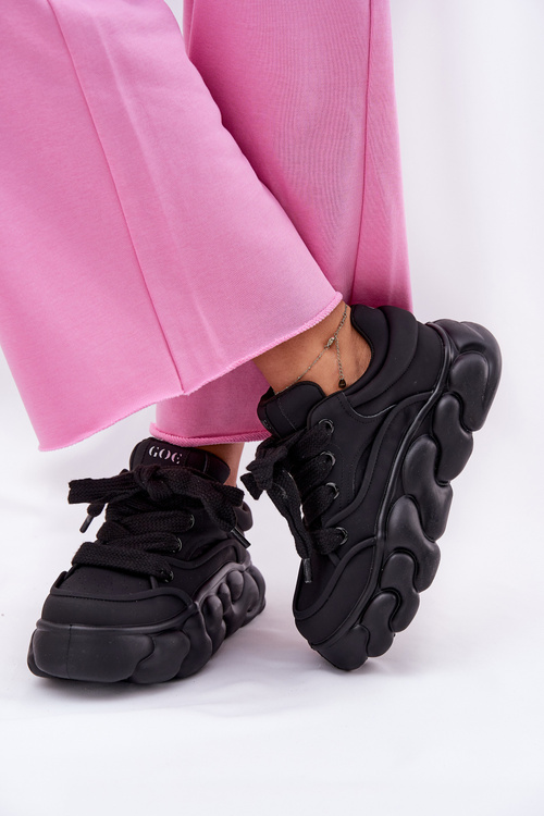 Sneakersy Damskie Skóra Naturalna Platforma Czarne GOE RR2N4044