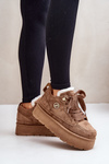 Sneakersy Na Platformie Z Eko Zamszu Ocieplane Futerkiem Brązowe Velarisea