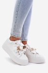 Women's Sneakers With Bow And Brooch With Bear White Leathria