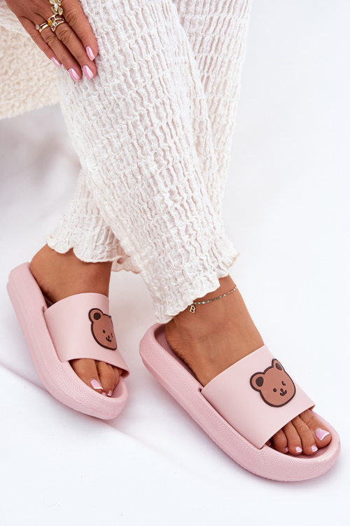 Women's Foam Slippers With Bear Pink Lalon
