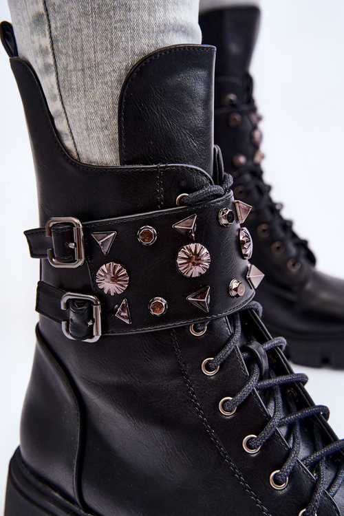 Botki Damskie Wysokie Suwak Czarne Kastella