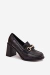 Women's Low Shoes with Heels with Embossing and Gold Detail Black Novella