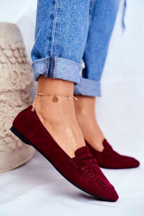 Women's Suede Moccasins CH-1M6 Maroon Laveria