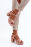 Women's sandals in faux suede on a block heel and platform pink Sakane