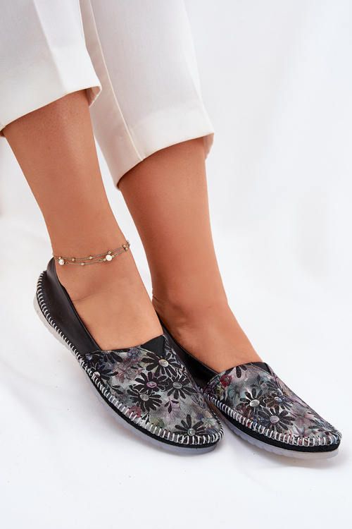 Baleriny Ze Wzorem Skóra Naturalna Czarne Maciejka T1930-39