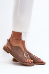 Elegant Women's Sandals with Eco Suede Decoration S.Barski KV27-058 Brown