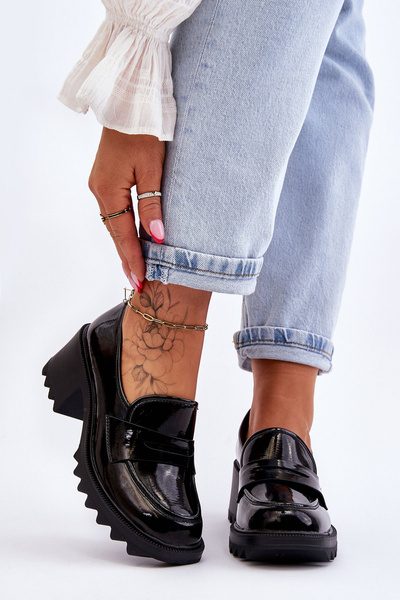 Lacquered Pumps Loafers On High Heels Black Jay