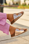 Women's Cork Platform Sandals with Golden Buckles