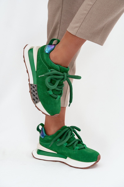 Damskie Zamszowe Sneakersy Grube Sznurowanie Platforma Zielone Artiker 55C0136