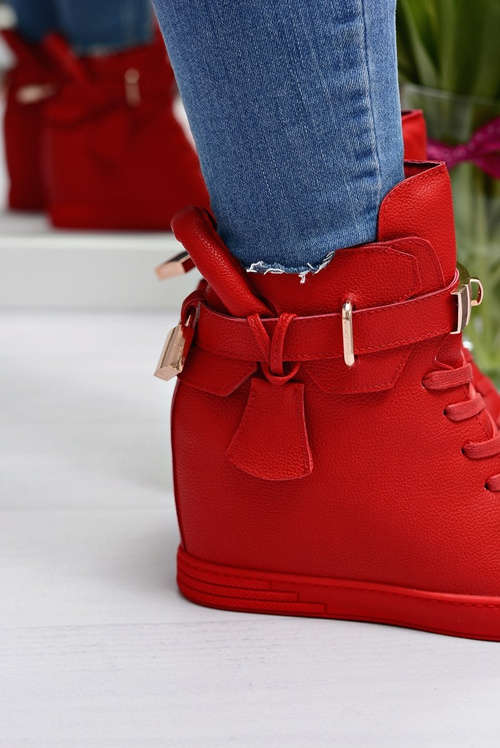 Women's Red Sneakers Gold Padlock Anchor Hudgens