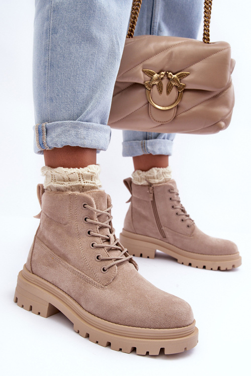 Trapery Botki Ocieplane Zamsz Beżowe Alden A5201-39