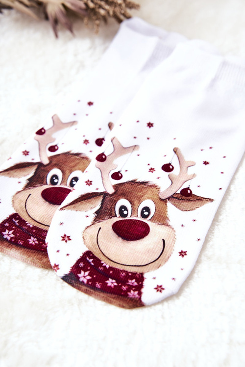 Feet Socks Reindeer With baubles White