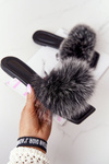 Leather Slippers With Eco Fur Black-White Love You So