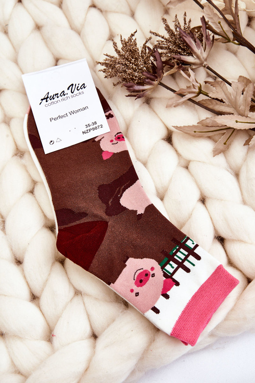 Women's Funny Mismatch Brown and white pigs