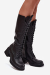 Leather Lace-up Platform Boots Insulated Vinceza 66804 Black