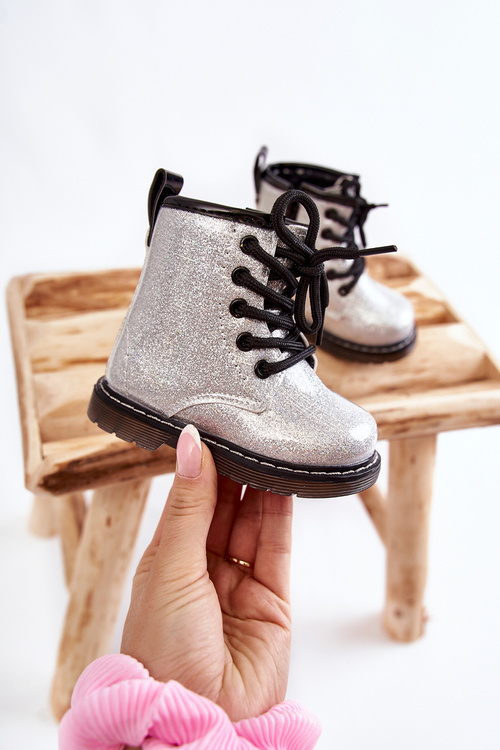 Kids Warmed Boots with Zipper Lacquered Silver Goopy