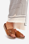 Women's Platform Slippers With Buckle And Studs Camel Nusithia