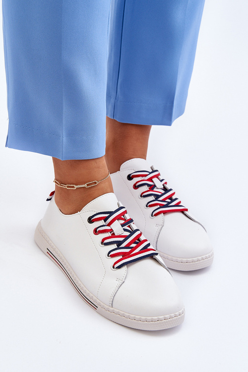 Tenisówki Damskie Skóra Białe Litzy 87967