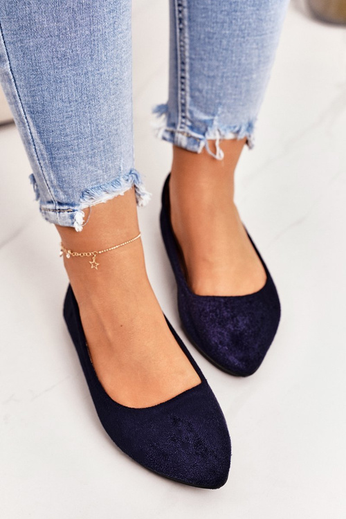 Delicate Pointed Toe Ballerinas Suede Navy Dermeno