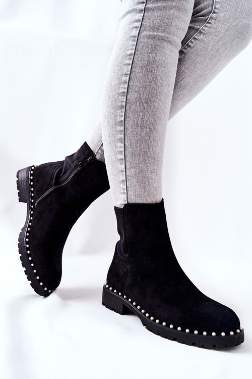 Suede Pearl Booties Black Venie