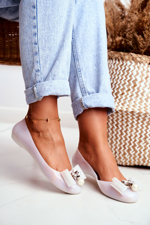 Rubber Ballerinas White Bows Pearls Millie