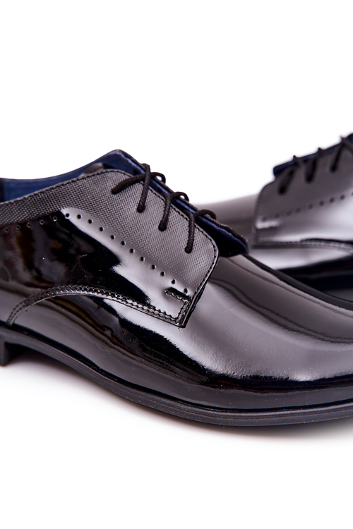 Eleganckie Lakierowane Skórzane Półbuty Bednarek 724 Czarne