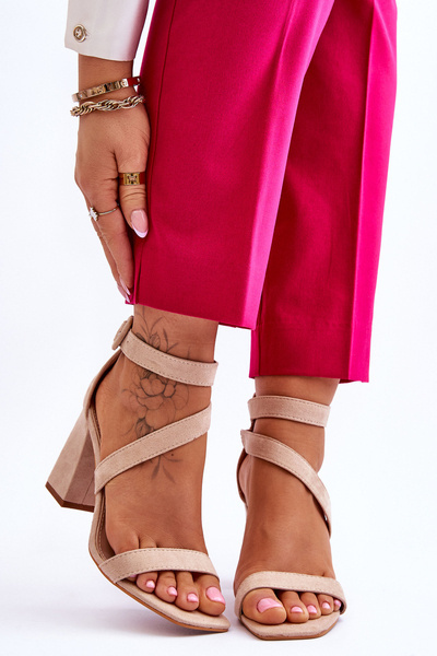 Women's Suede Heel Sandals Beige Lanes