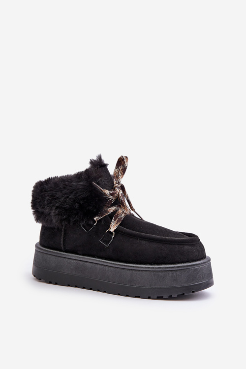 Women's Lace-Up Snow Boots with Thick Sole Black Loso