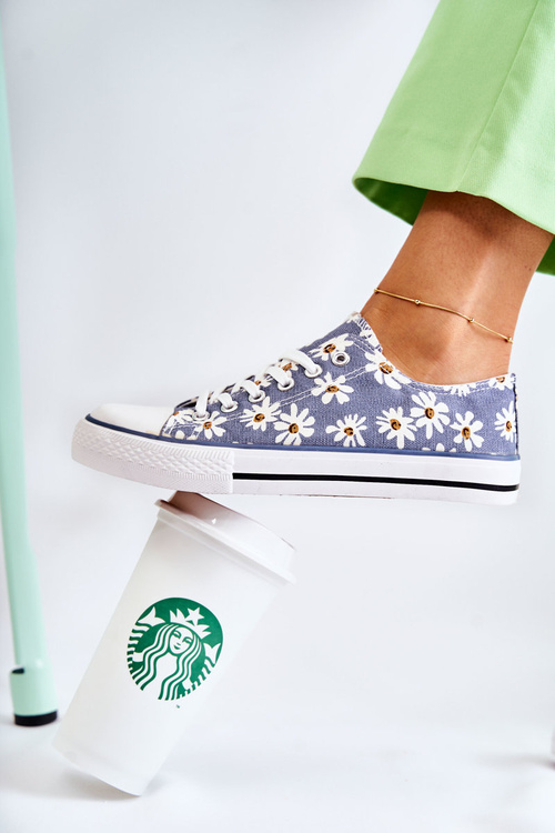 Women's Low Sneakers With Flowers Blue Janey