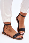 Leather Flat Zipper Sandals Black Millou