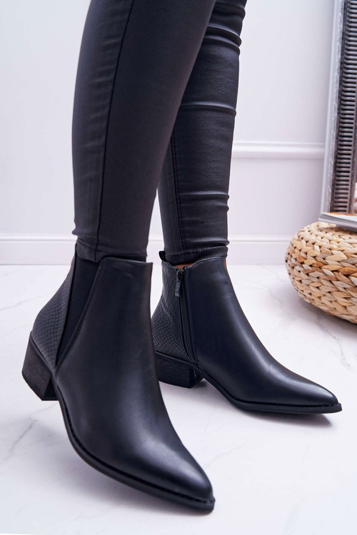 Women's Flat Heeled Booties Stiletto Zipper Black Derme