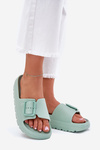 Damskie Klapki Piankowe Platforma Klamra Zielone Viasara