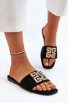 Women's Flat Sandals with Decoration Black Inaile