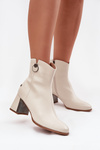 Insulated leather ankle boots with heel Maciejka K7203-04 beige