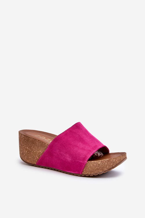 Zazoo 40311 Suede Women's Mules on Cork Wedge Pink