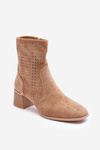 Suede Mesh Boots On Heel Dark Beige Pearls