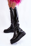 Lacquered Before the Knee Platform Boots Black Spectrum
