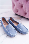 Women's Suede Leather Moccasins Blue Tenzion