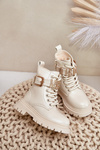 Girls Patent Boots Insulated With Decorative Strap Beige Gilian