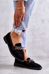 Women's Suede Loafers With A Chain Black Noli