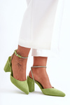 Decorative Ribbon Leather Pumps Green Lirosa 