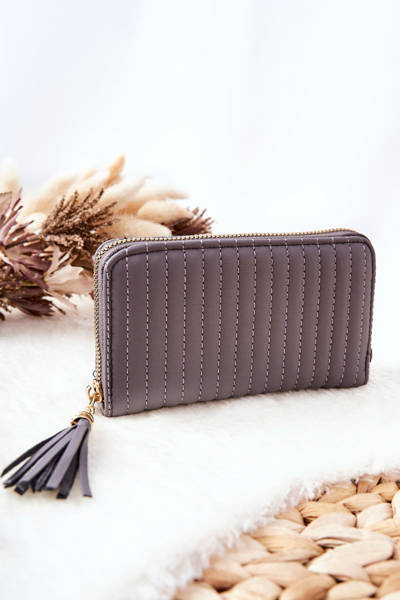 Quilted Wallet with Tassel Grey