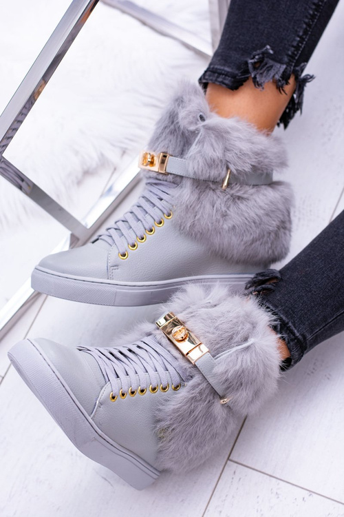 Lu Boo Grey Boots with Natural Fur Gisele