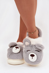 Furry slippers with bear motif gray Galine