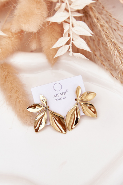 Large Women's Earrings Leaf Gold