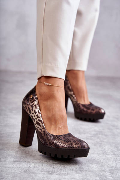 Czółenka Skóra Słupek Brązowe Maciejka 02629-02