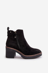 Lined Women's Ankle Boots with Block Heel in Black Faux Suede Velarilla