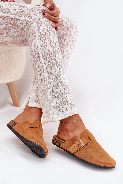 Ladies Clogs and On Cork Platform With Buckle Camel Klarae