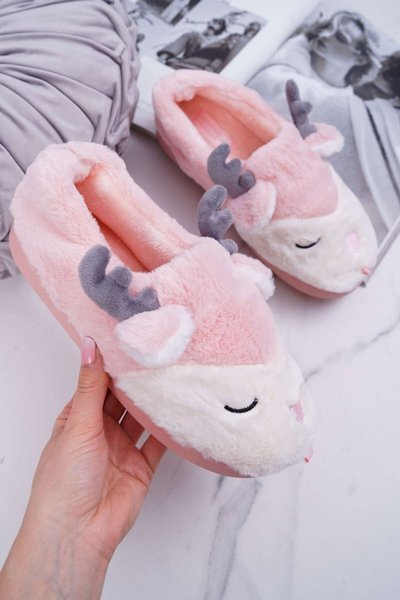 Ladies' Slippers With Fur Reindeer Pink Reindeer