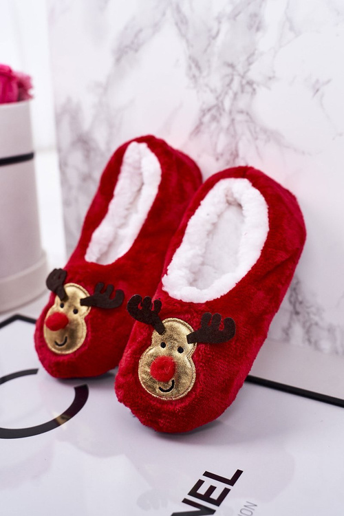 Children's Christmas Slippers With Reindeer Red Let It Snow